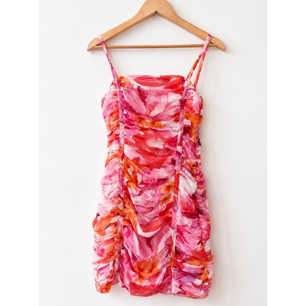 Storia Floral‎ Ruched Floral Tropical Romantic Feminine Vacation Dress Size S